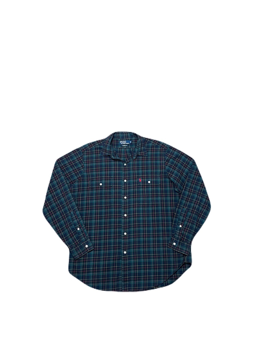 Vintage Ralph Lauren Shirt Men’s L Green Blue Check Red Pony Long Sleeve Button